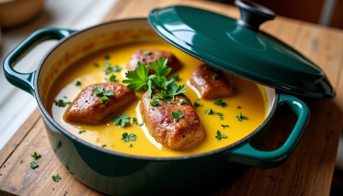 Lapin à la moutarde en cocotte : savourez la recette traditionnelle onctueuse et gourmande